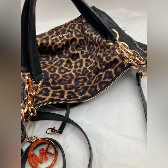 Michael Kors Black and Leopard Print Shoulder Bag BRAND NEW - Picture 7 of 11